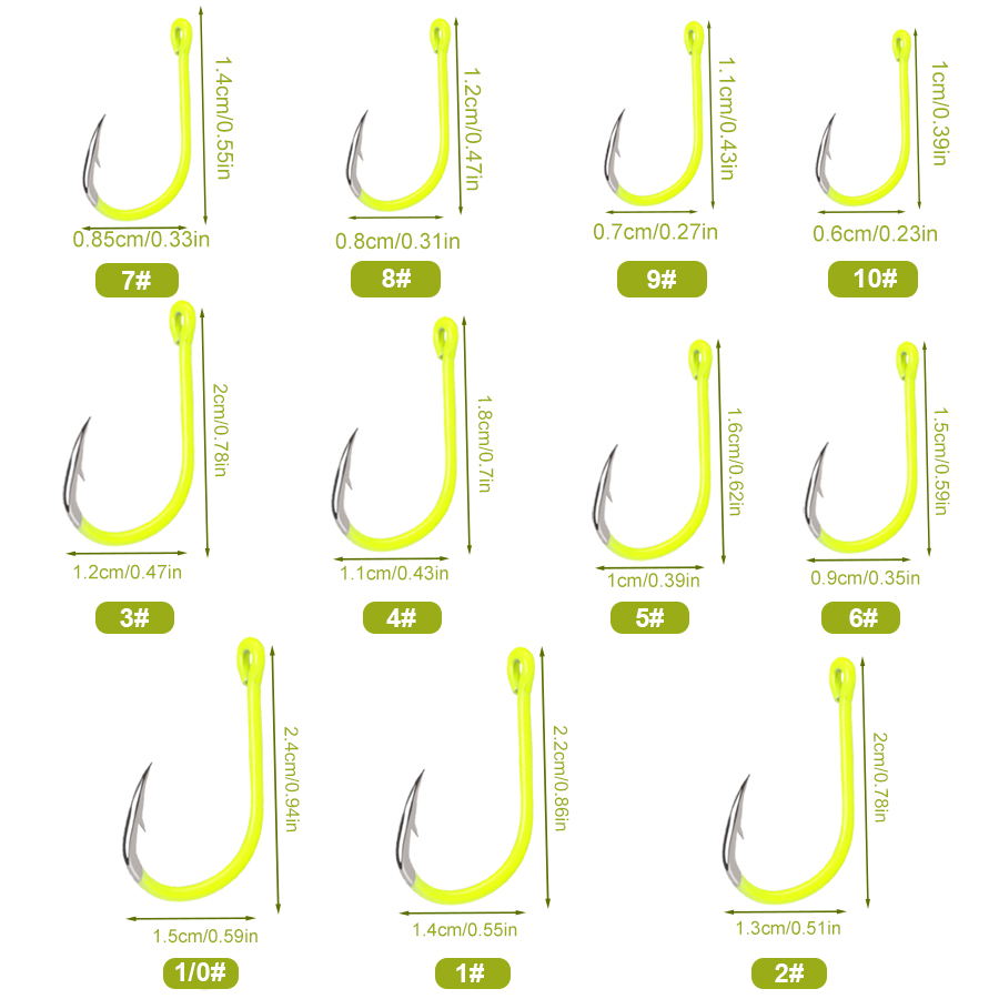 NGB 50pcs 1/0#-10#Fluorescent  - Fishing Hook Assortment reseña y precio