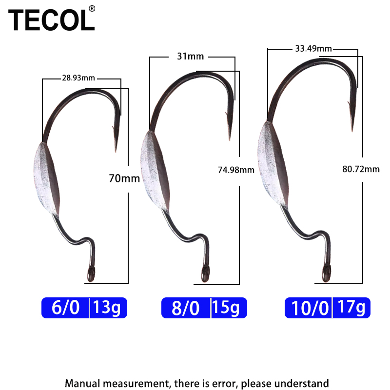 TECOL 3PCS 6/0 8/0 10/0 Weight - Fishing Hook Offset reseña y precio