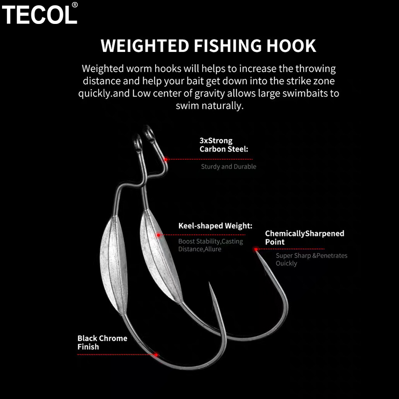 TECOL 3PCS 6/0 8/0 10/0 Weight - Fishing Hook Offset reseña y precio