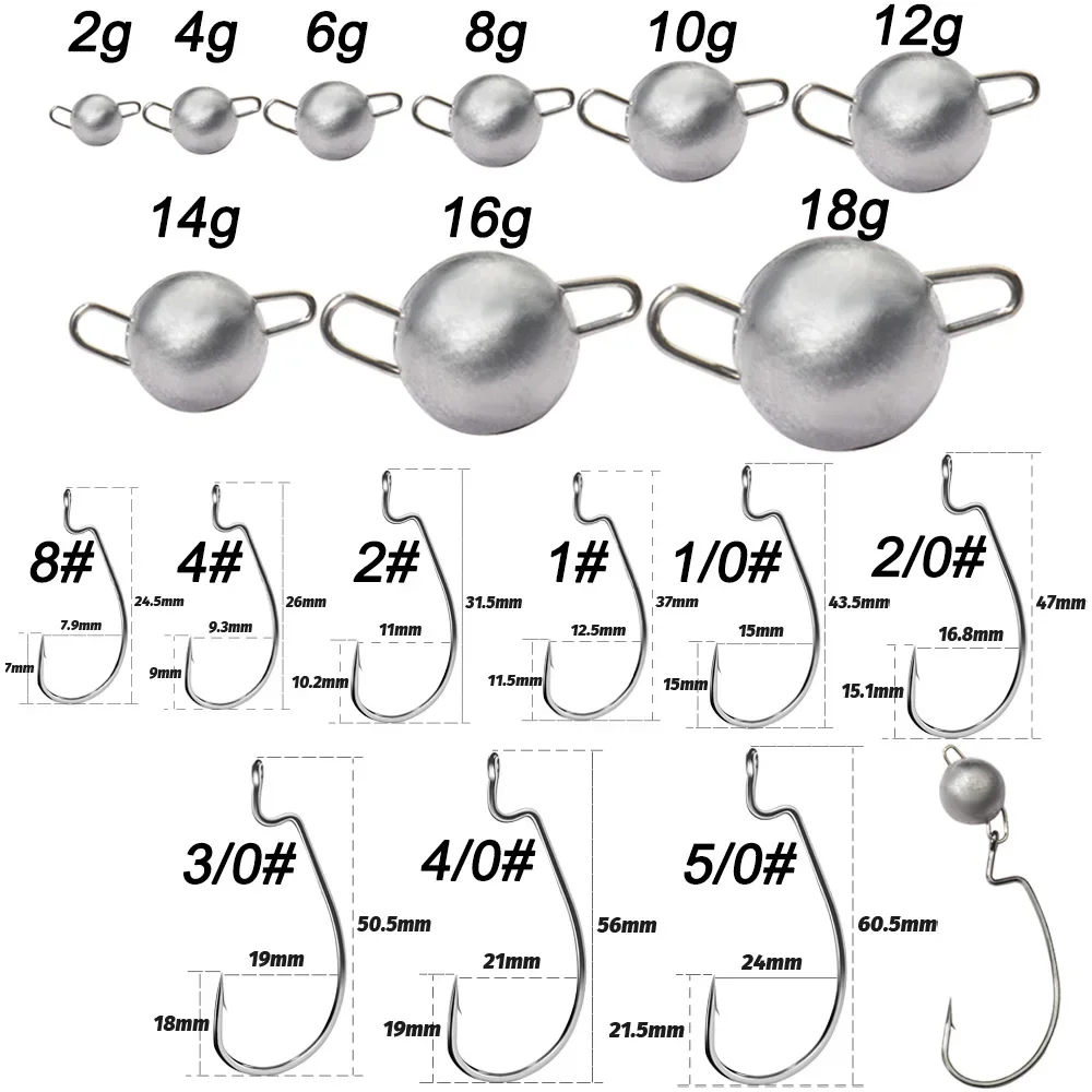 5pcs Metal Jig Head Worm Hooks - Fishing Hook Offset reseña y precio